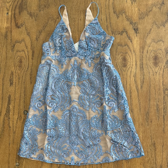 Free People Dresses & Skirts - NWT Free People Blue & Tan Mini Fitted Small Dress